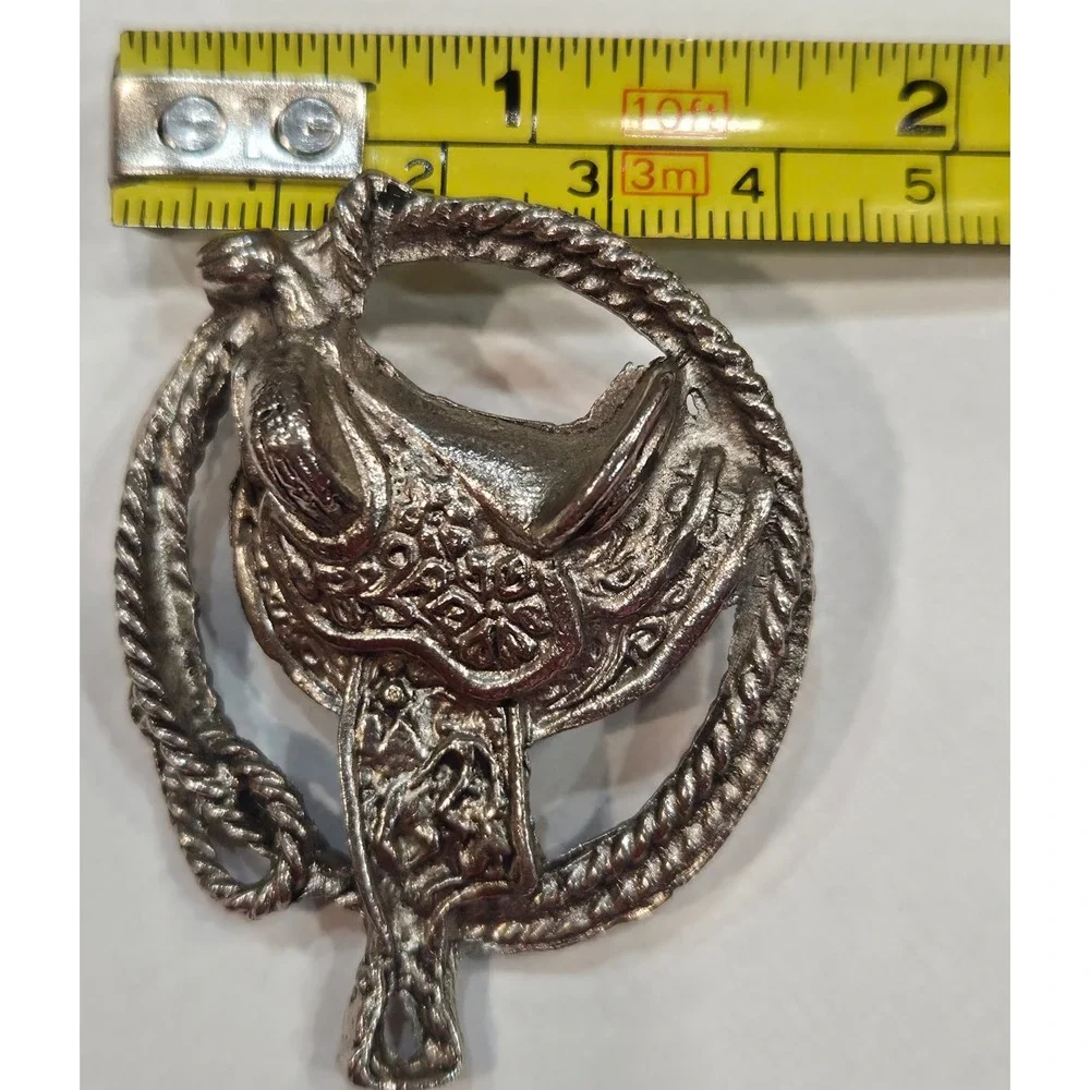 Vintage Western‎ Silver Tone Horse Saddle Lariat Rope Bolo Slide Wild Rag Ring